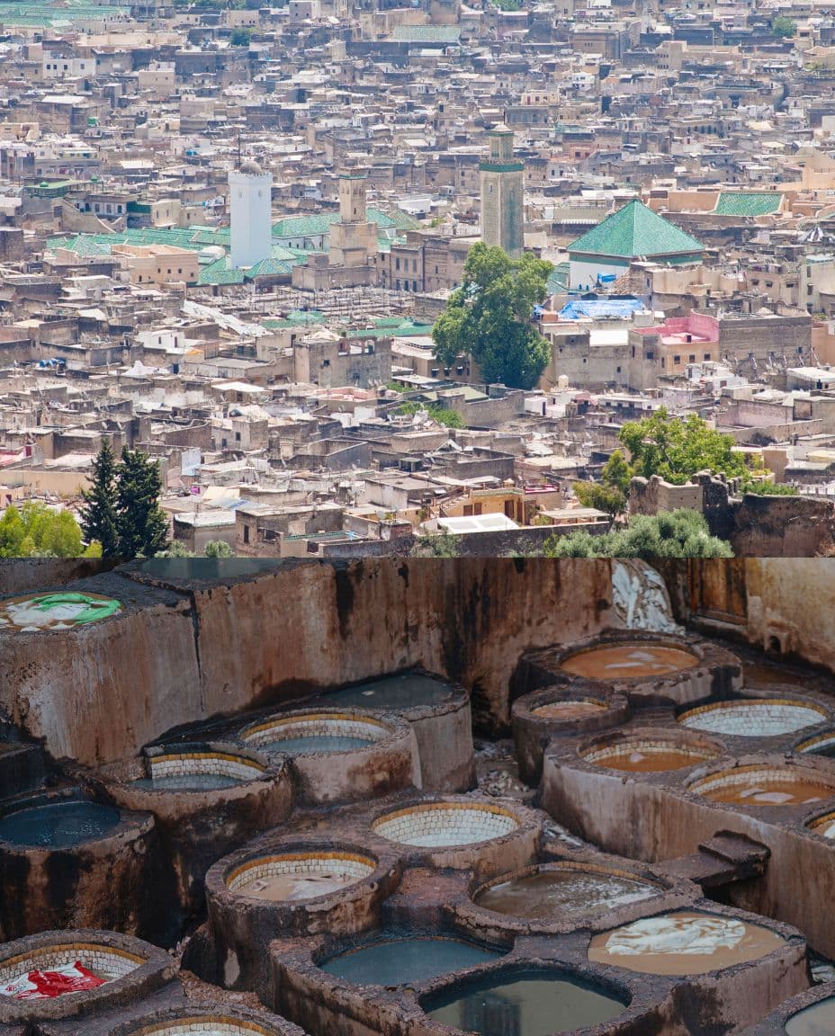 Toits de la médina de Fès et tanneries traditionnelles